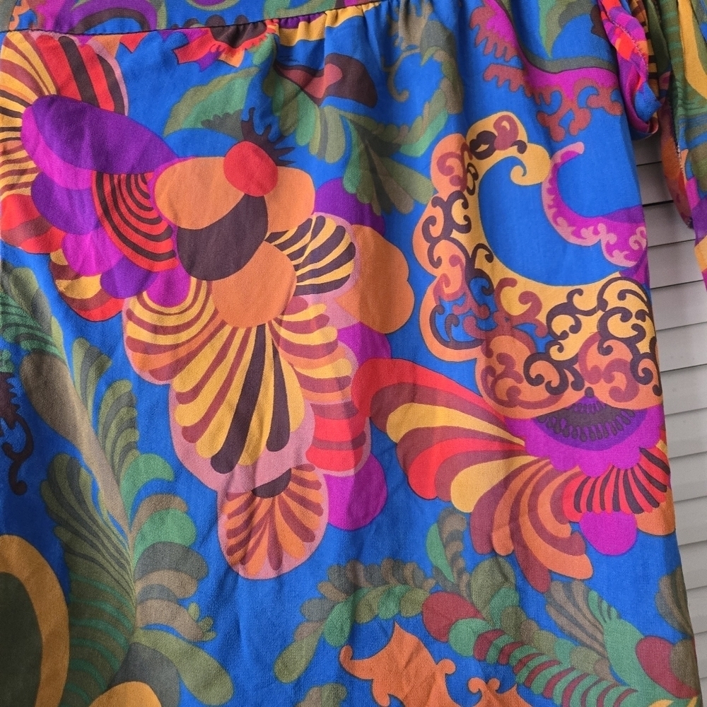 Trina Turk Banana Republic Coachella 100% Silk Off Shoulder Dress size 0 #216 - Picture 4 of 9